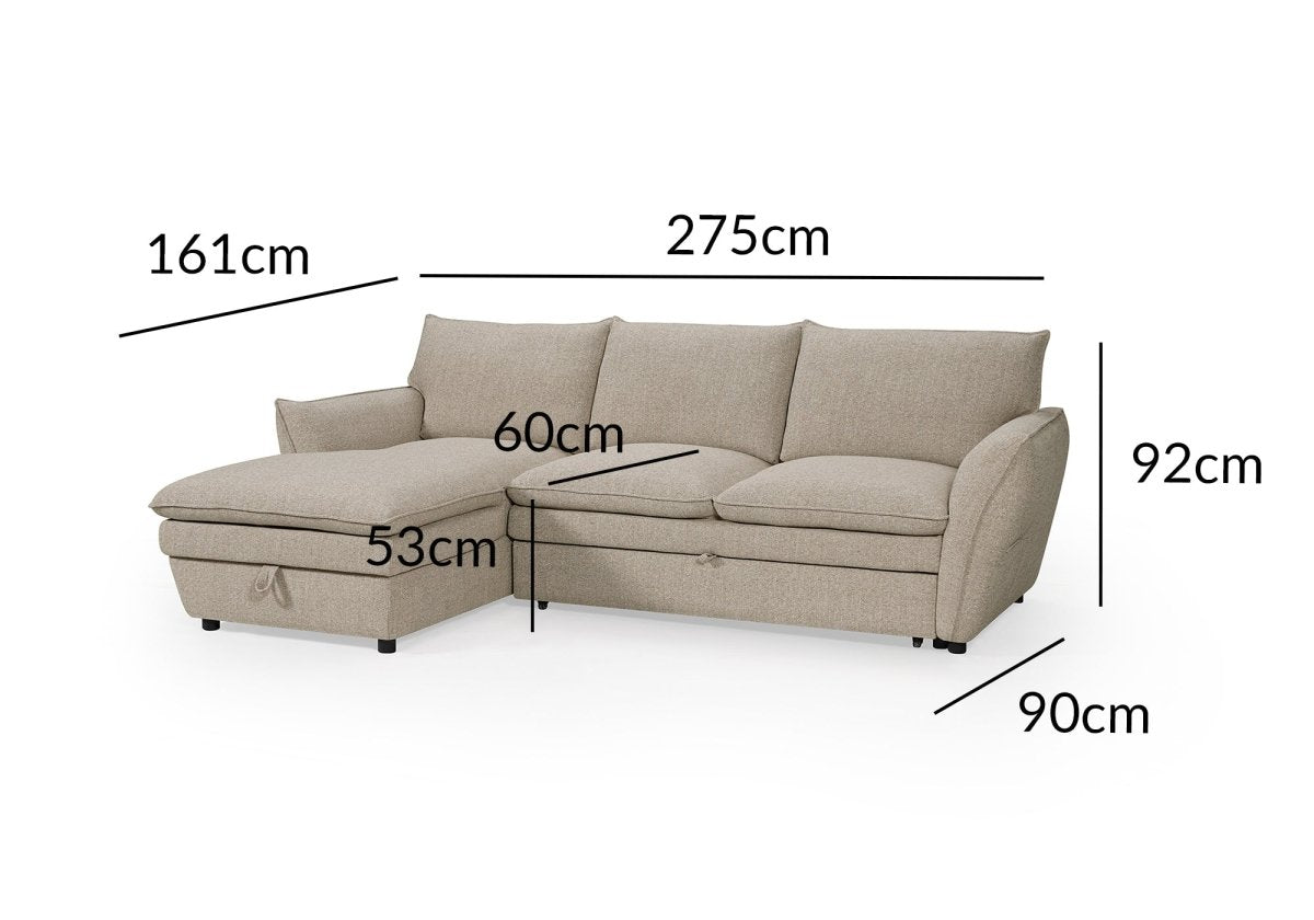 Canapé d'angle convertible avec coffre en tissu taupe CAPUCINE - Angle gauche - DécoInParis