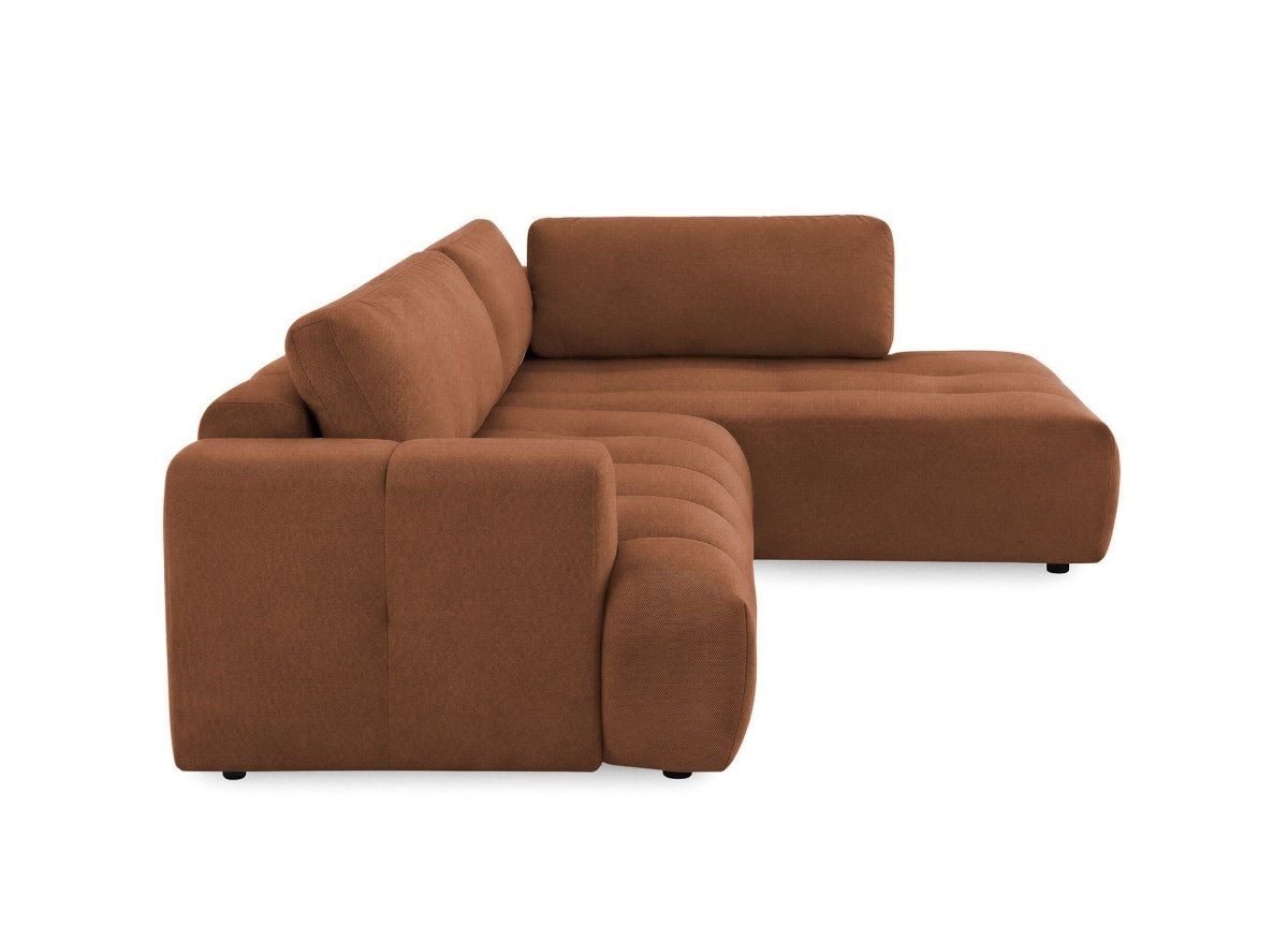 Canapé d'angle convertible avec coffre en tissu terracotta HAVEN - Angle droit - DécoInParis