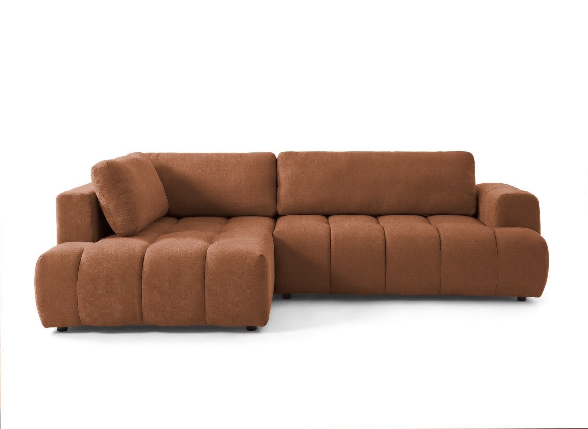 Canapé d'angle convertible avec coffre en tissu terracotta HAVEN - Angle gauche - DécoInParis