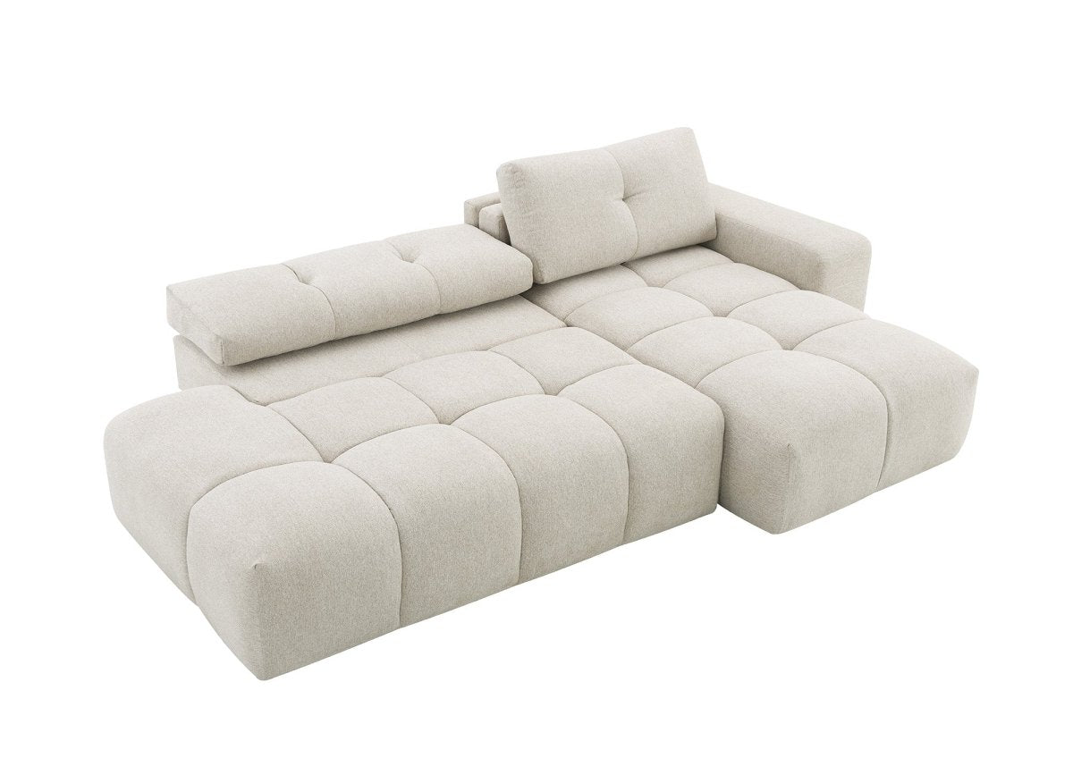 Divano angolare trasformabile con cassapanca in tessuto strutturato beige ANGELINE - Angolo retto - DécoInParis