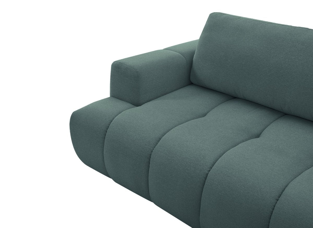 Canapé d'angle convertible avec coffre en tissu vert olive HAVEN - Angle droit - DécoInParis
