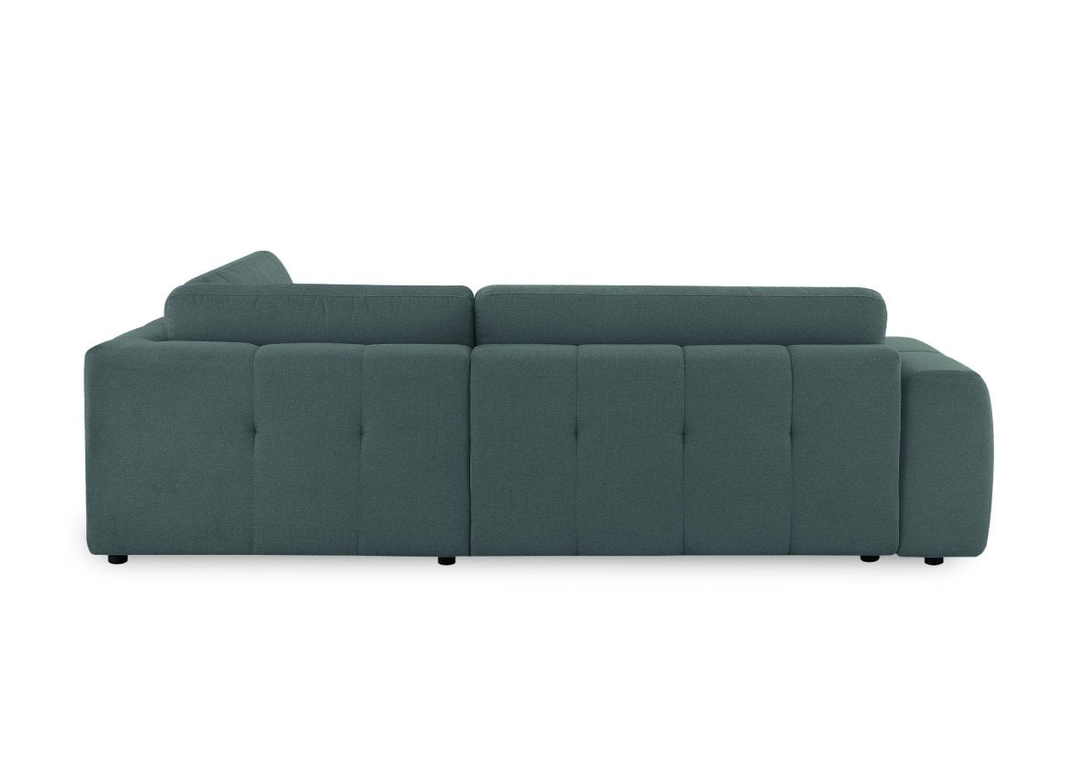 Canapé d'angle convertible avec coffre en tissu vert olive HAVEN - Angle droit - DécoInParis