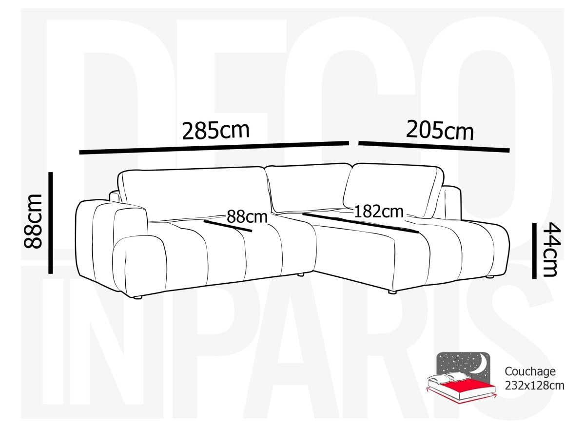 Canapé d'angle convertible avec coffre en tissu vert olive HAVEN - Angle droit - DécoInParis