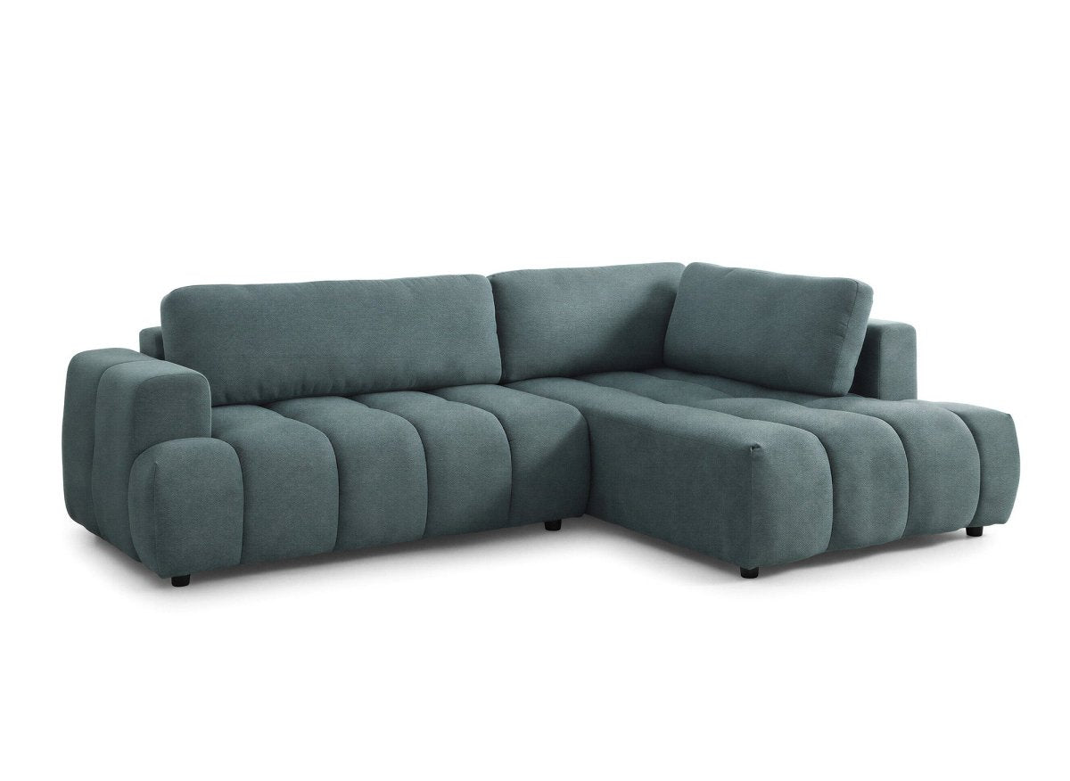 Canapé d'angle convertible avec coffre en tissu vert olive HAVEN - Angle droit - DécoInParis