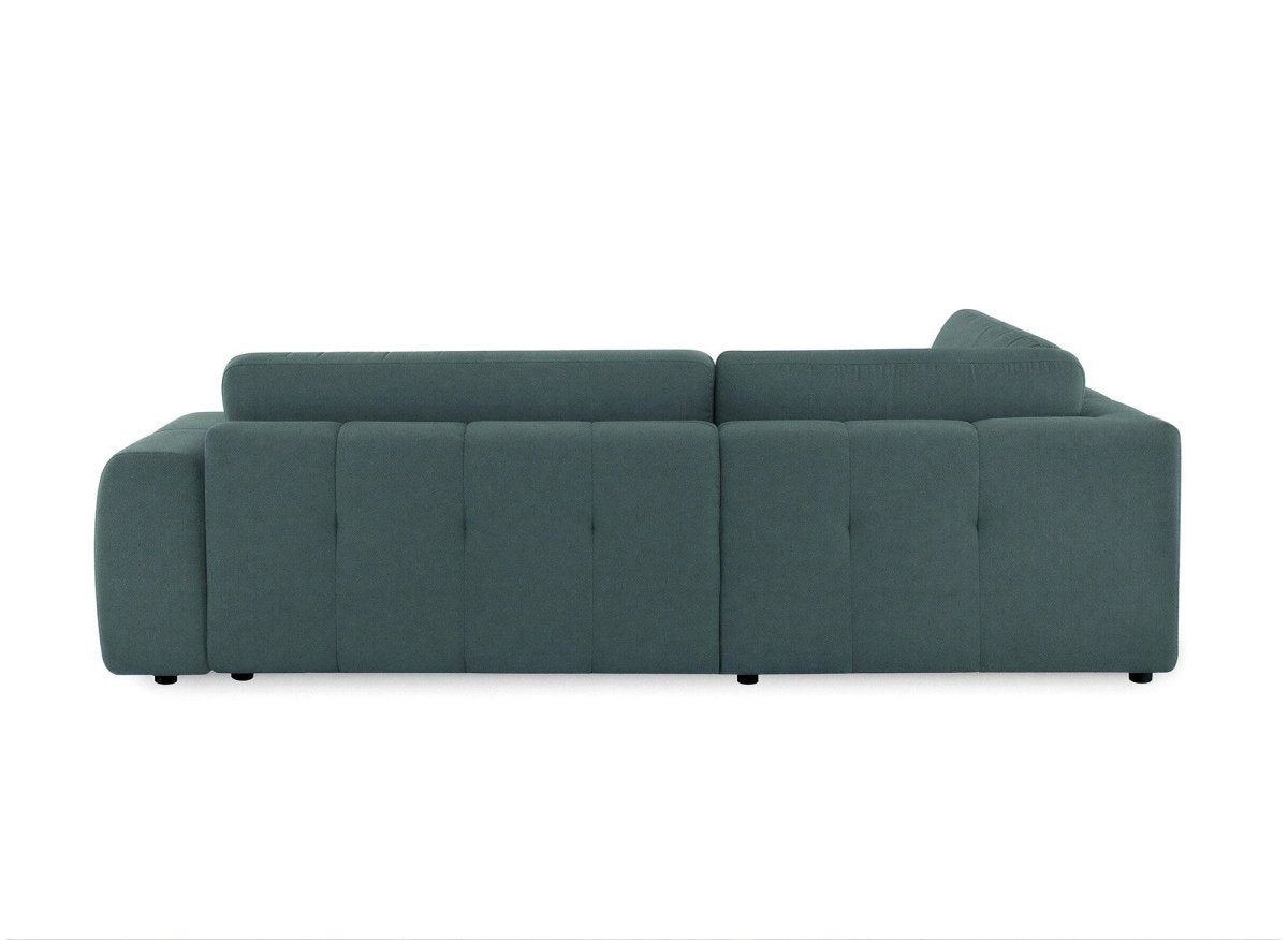 Canapé d'angle convertible avec coffre en tissu vert olive HAVEN - Angle gauche - DécoInParis