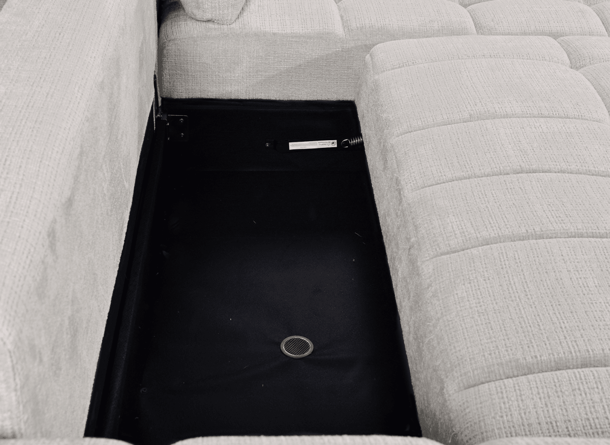 Canapé d'angle convertible avec coffre en velours chiné beige MAHLONE - Angle droit - DécoInParis