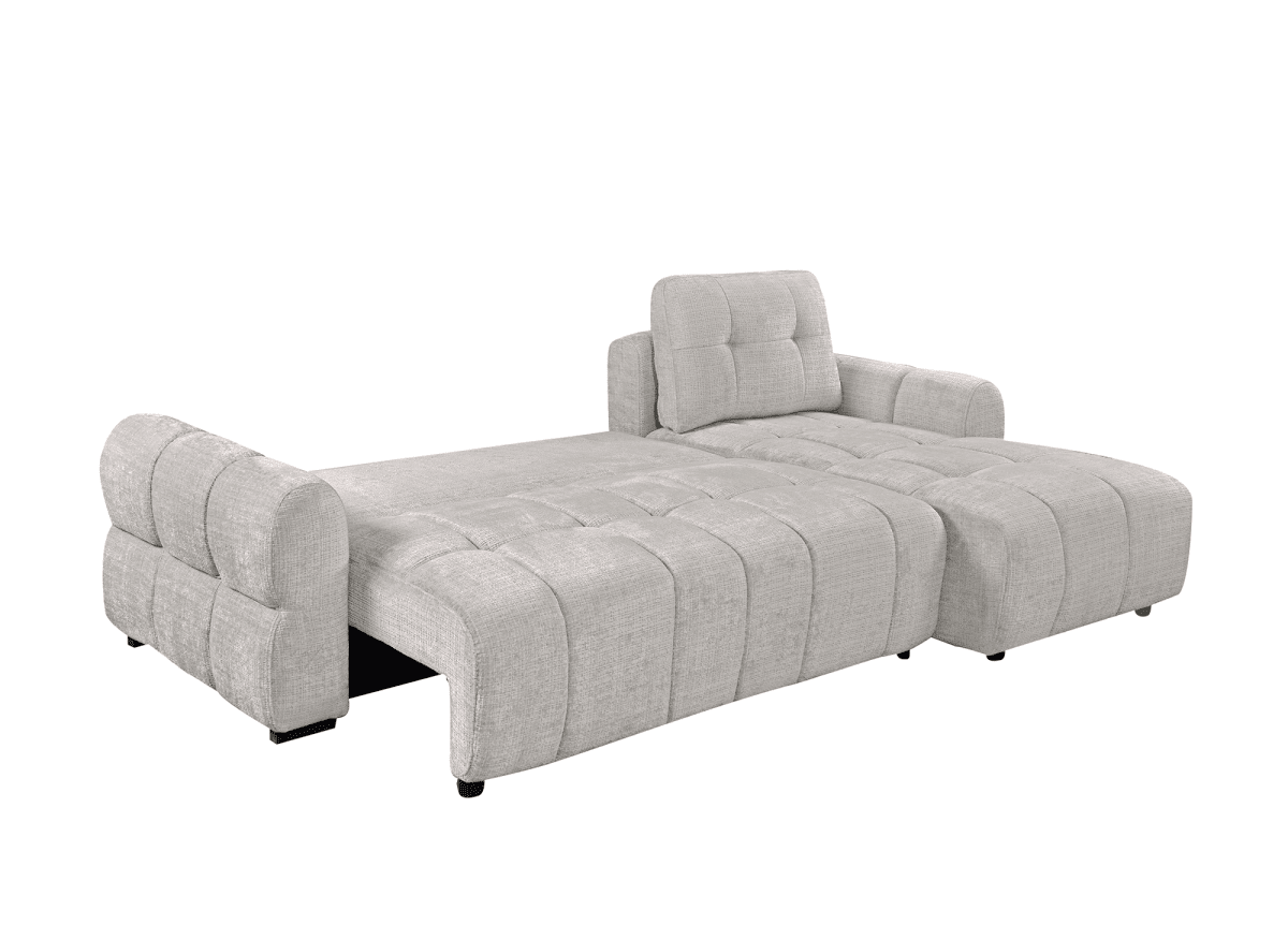 Canapé d'angle convertible avec coffre en velours chiné beige MAHLONE - Angle droit - DécoInParis