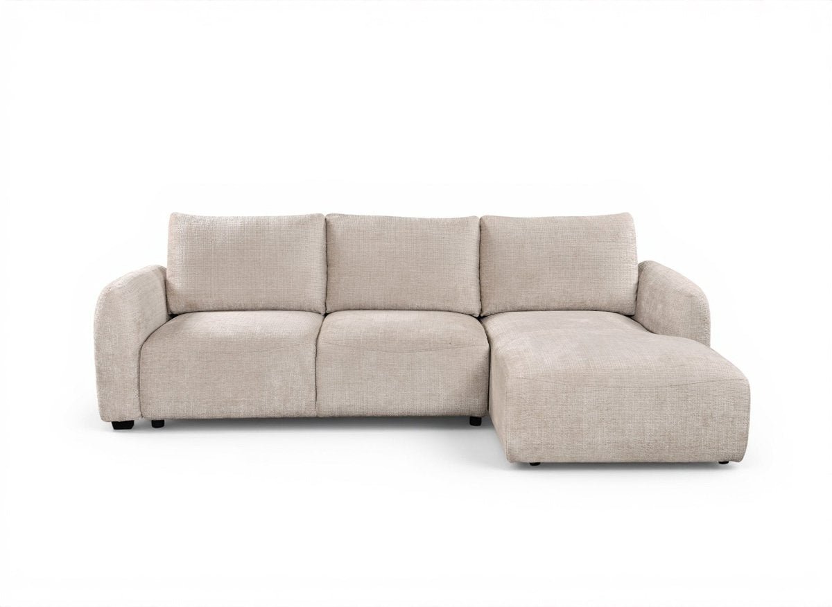 Canapé d'angle convertible avec coffre en velours chiné beige MARLA - Angle droit - DécoInParis