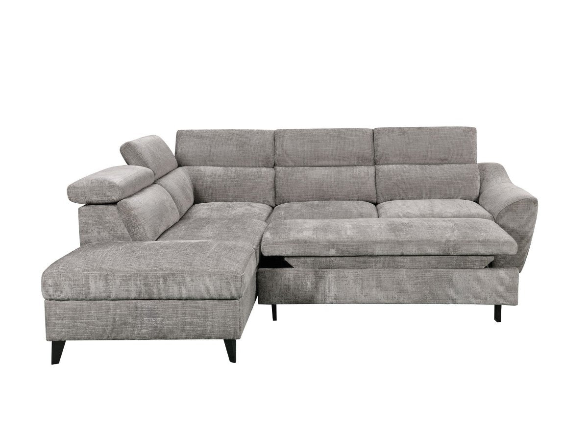 Canapé d'angle convertible avec coffre en velours chiné gris DALTON - Angle gauche - DécoInParis