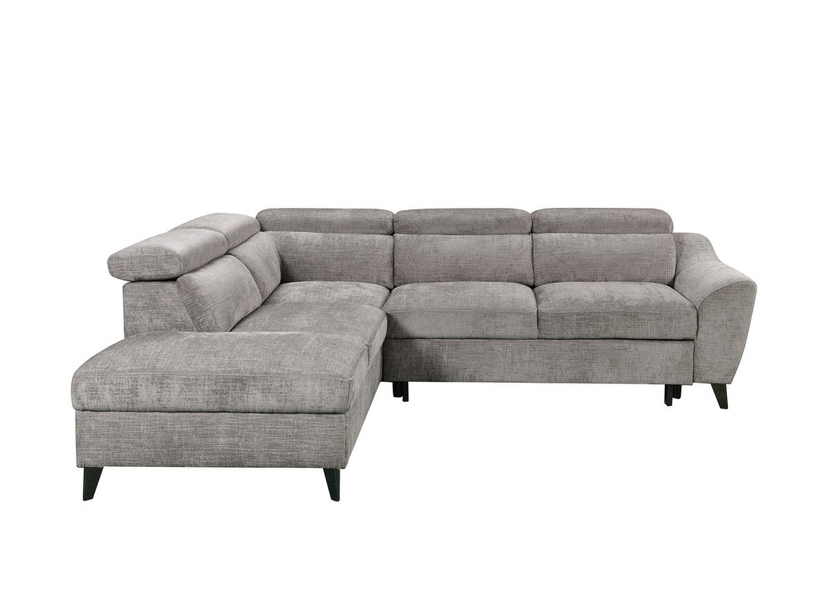 Canapé d'angle convertible avec coffre en velours chiné gris DALTON - Angle gauche - DécoInParis