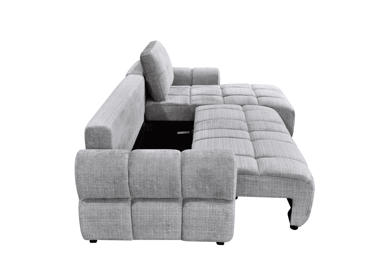 Canapé d'angle convertible avec coffre en velours chiné gris MAHLONE - Angle droit - DécoInParis