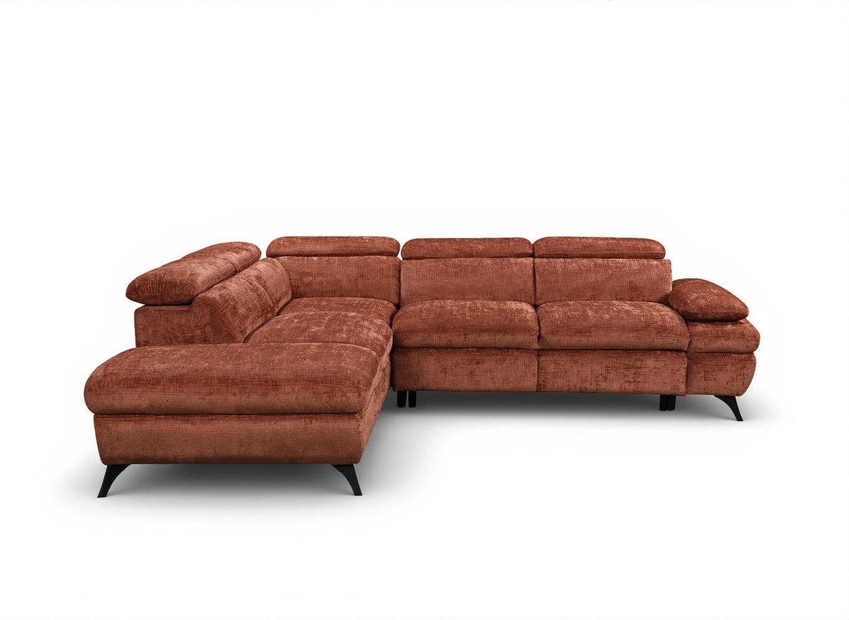 Canapé d'angle convertible avec coffre en velours chiné terracotta LUFY - Angle gauche - DécoInParis