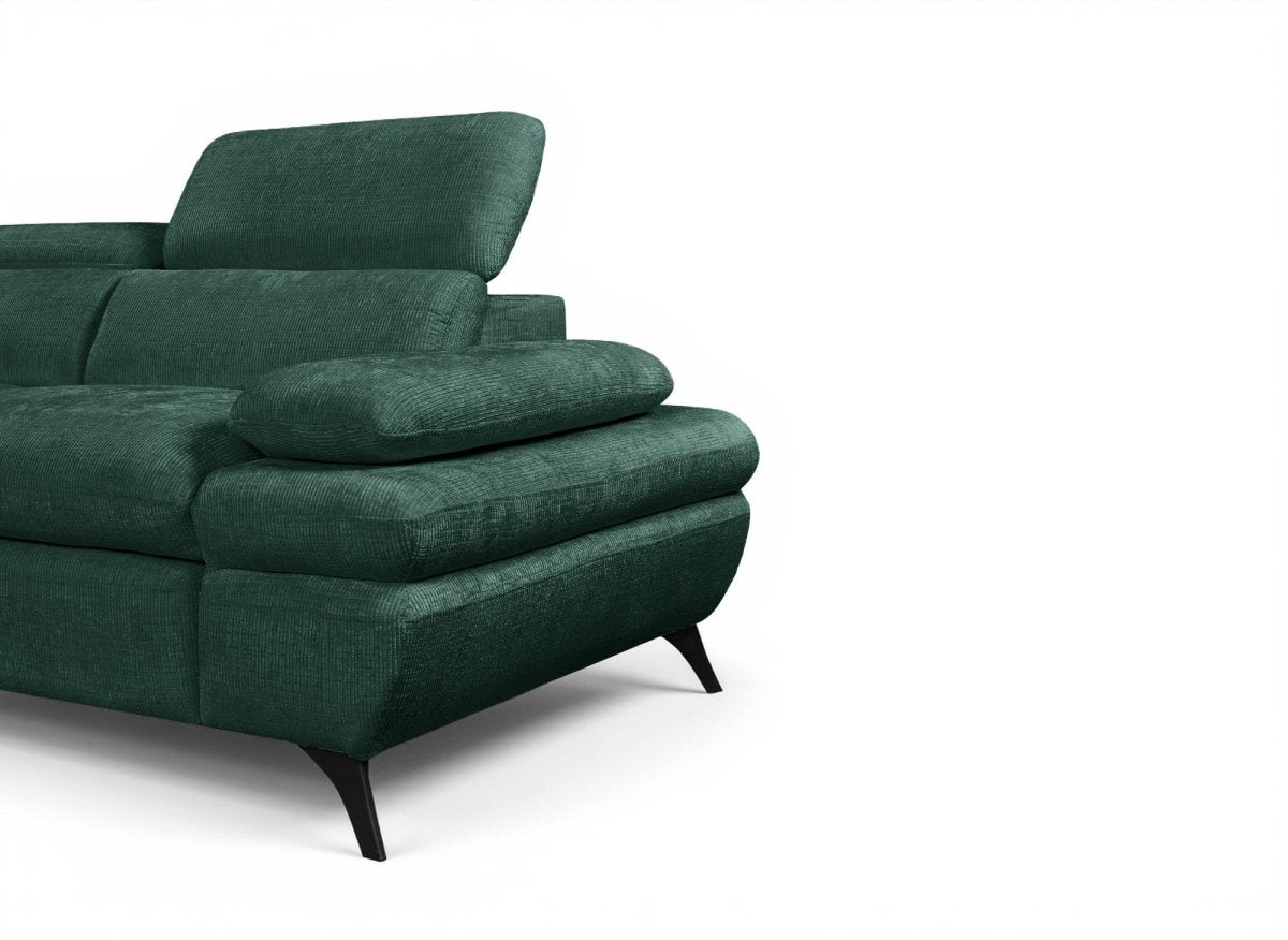 Canapé d'angle convertible avec coffre en velours chiné vert LUFY - Angle gauche - DécoInParis