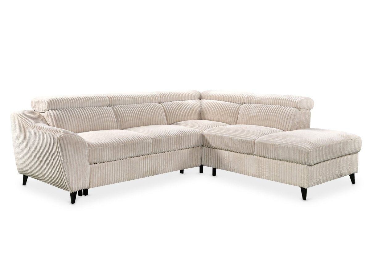 Canapé d'angle convertible avec coffre en velours côtelé épais beige DALTON - Angle droit - DécoInParis