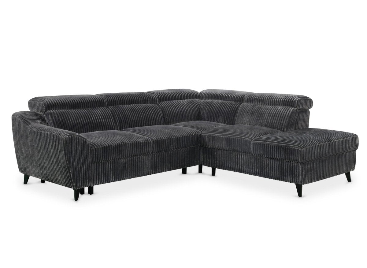 Canapé d'angle convertible avec coffre en velours côtelé épais gris DALTON - Angle droit - DécoInParis