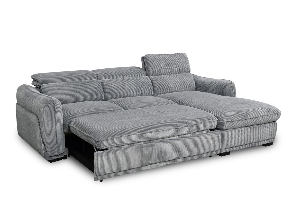 Canapé d'angle convertible avec coffre en velours côtelé épais gris PETUNIA - Angle droit - DécoInParis