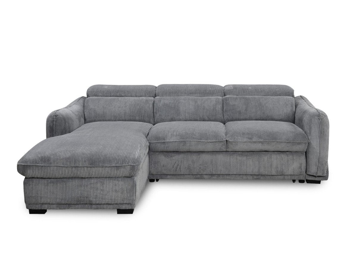 Canapé d'angle convertible avec coffre en velours côtelé épais gris PETUNIA - Angle gauche - DécoInParis