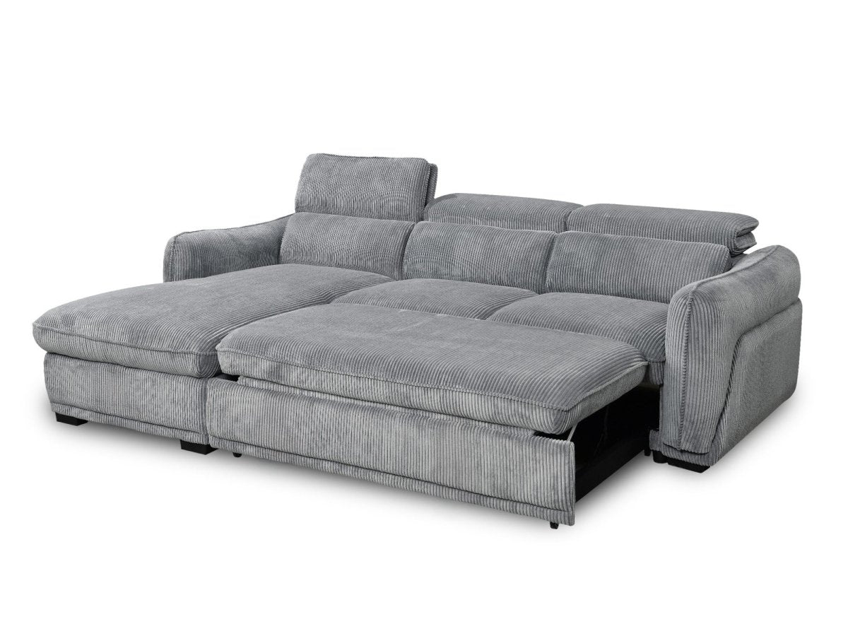 Canapé d'angle convertible avec coffre en velours côtelé épais gris PETUNIA - Angle gauche - DécoInParis