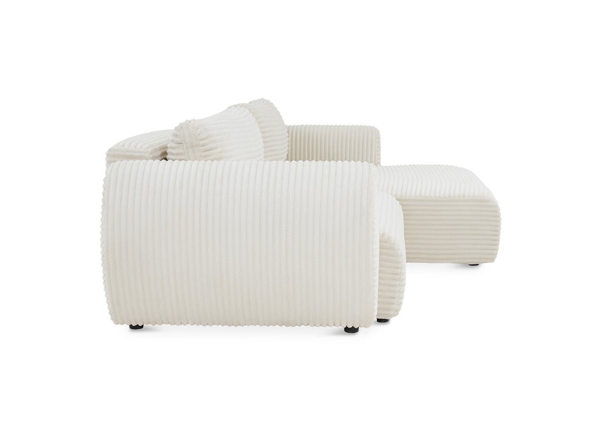 Canapé d'angle convertible avec coffre en velours gros côtelé doux beige TILDA - Angle droit - DécoInParis