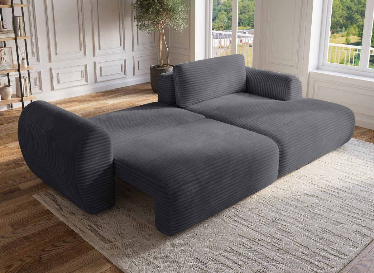 Canapé d'angle convertible avec coffre en velours gros côtelé doux gris TILDA - Angle droit - DécoInParis