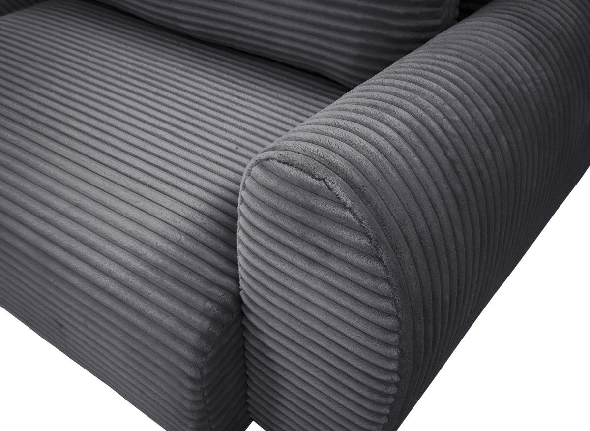 Canapé d'angle convertible avec coffre en velours gros côtelé doux gris TILDA - Angle gauche - DécoInParis