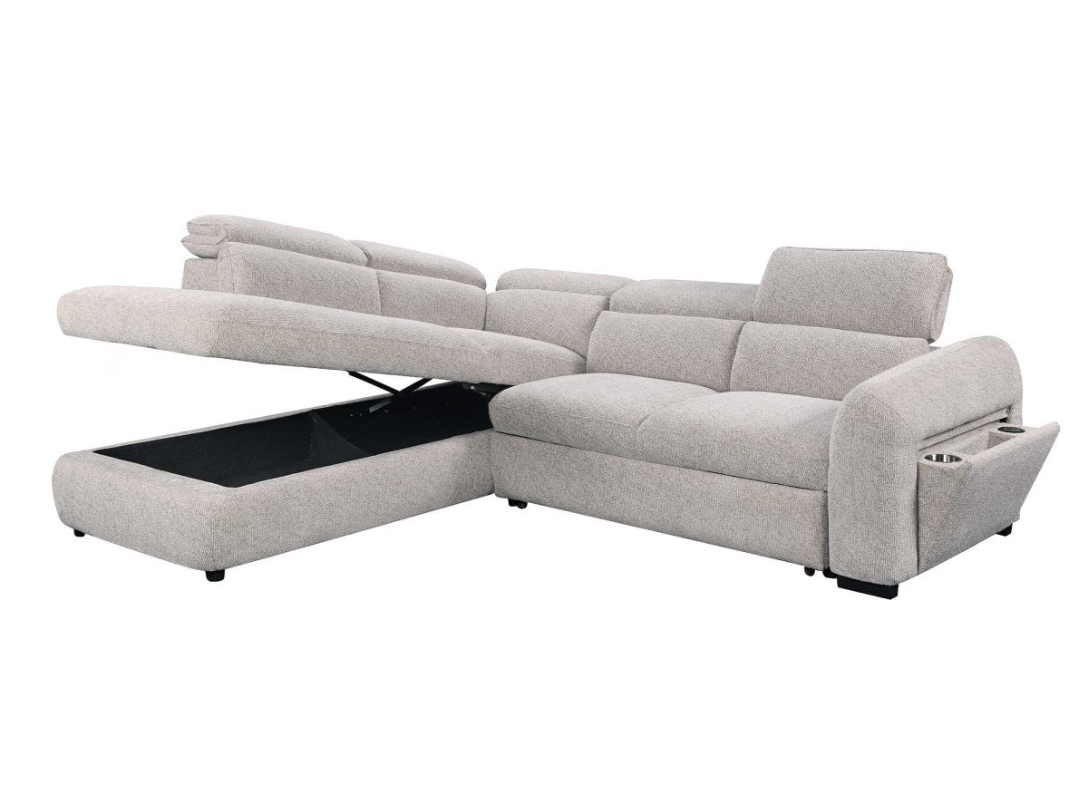 Canapé d'angle convertible avec coffre en velours texturé beige MADISON - Angle gauche - DécoInParis