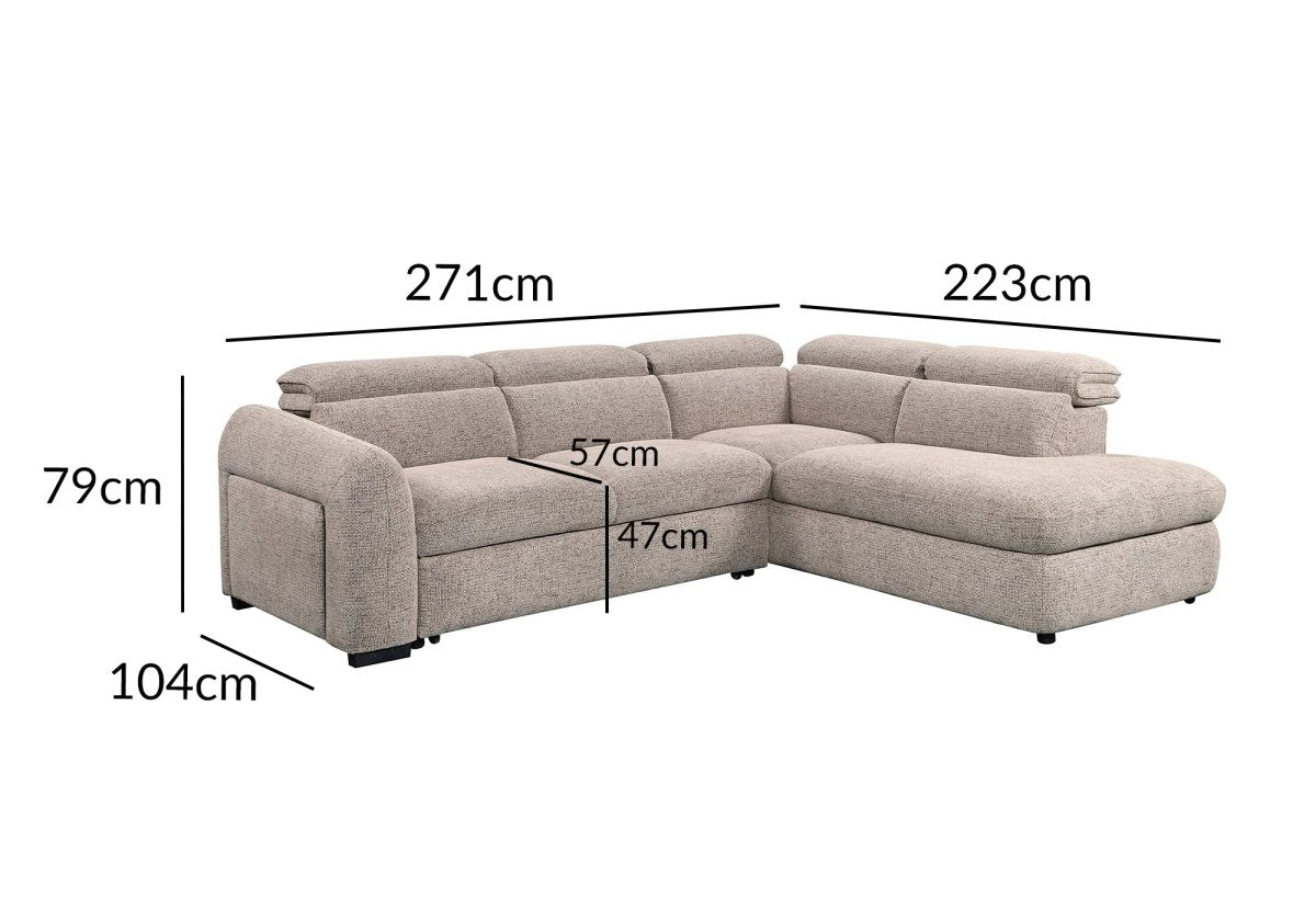 Canapé d'angle convertible avec coffre en velours texturé taupe MADISON - Angle droit - DécoInParis