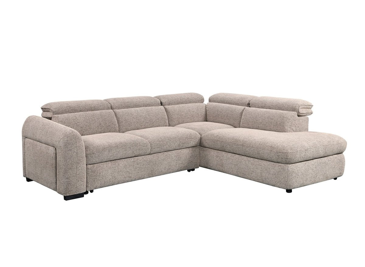 Canapé d'angle convertible avec coffre en velours texturé taupe MADISON - Angle droit - DécoInParis