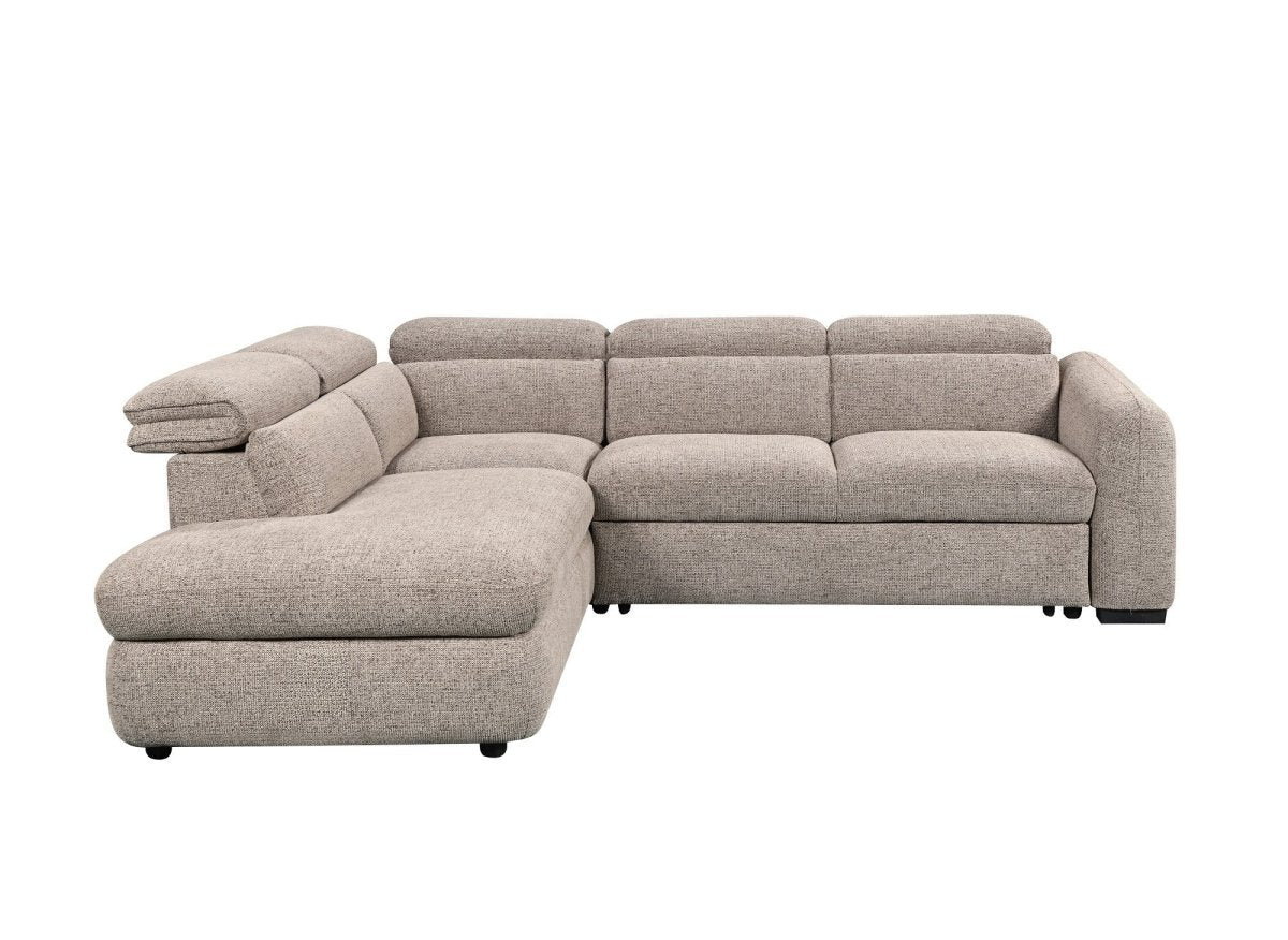 Canapé d'angle convertible avec coffre en velours texturé taupe MADISON - Angle gauche - DécoInParis