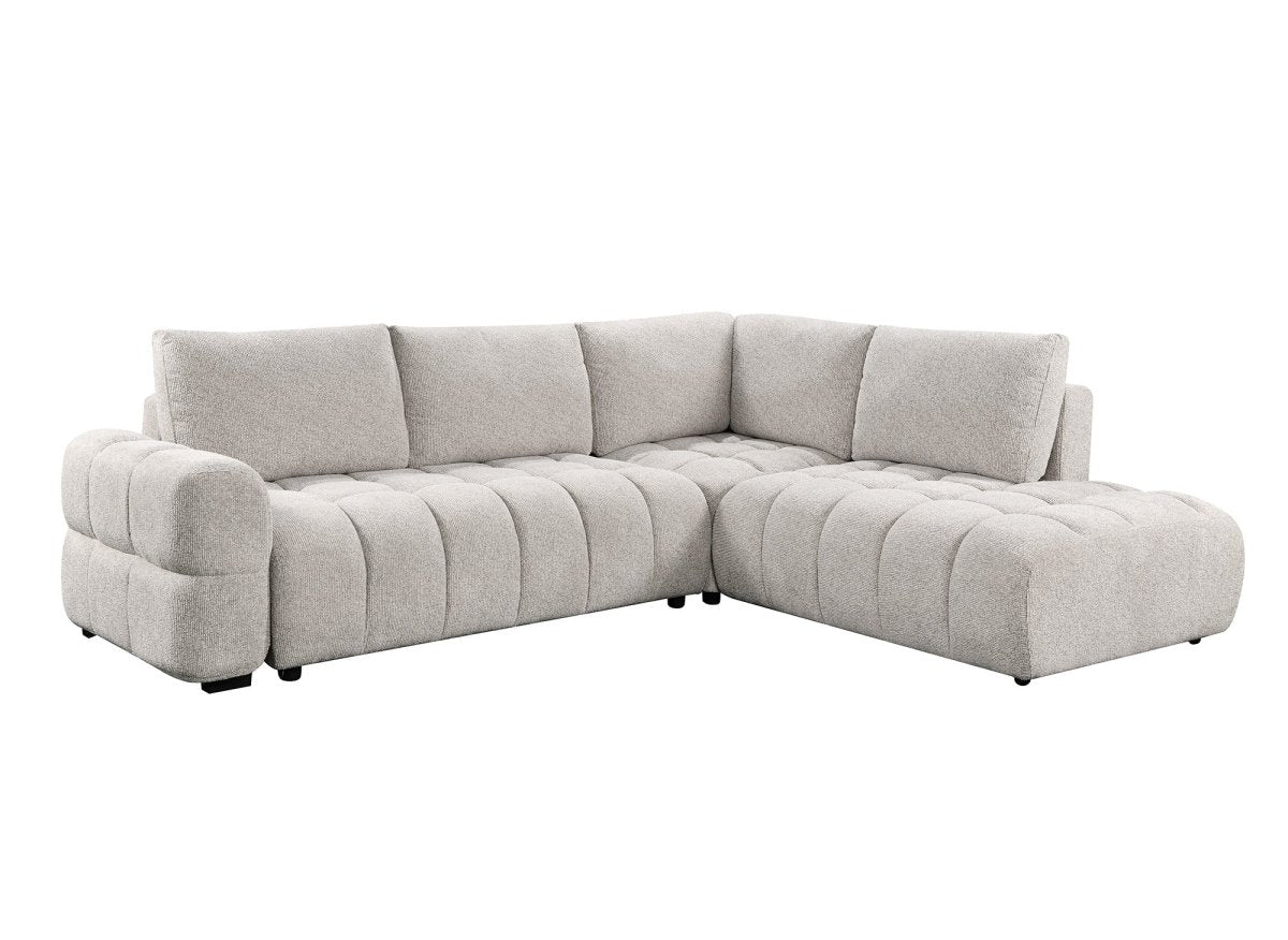 Canapé d'angle convertible avec coffres en velours texturé beige NAELIE - Angle droit - DécoInParis