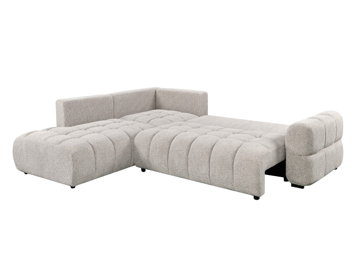 Canapé d'angle convertible avec coffres en velours texturé beige NAELIE - Angle gauche - DécoInParis