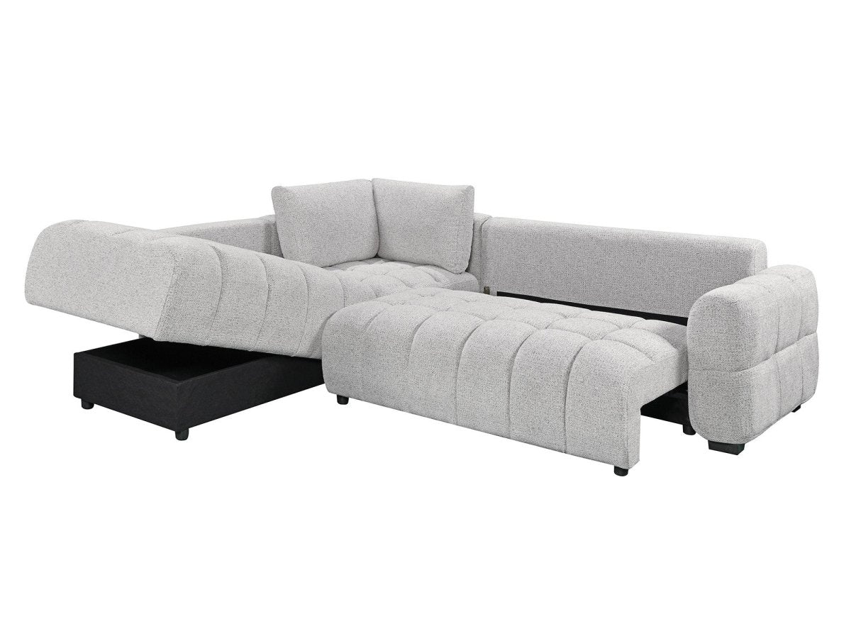 Canapé d'angle convertible avec coffres en velours texturé gris clair NAELIE - Angle gauche - DécoInParis