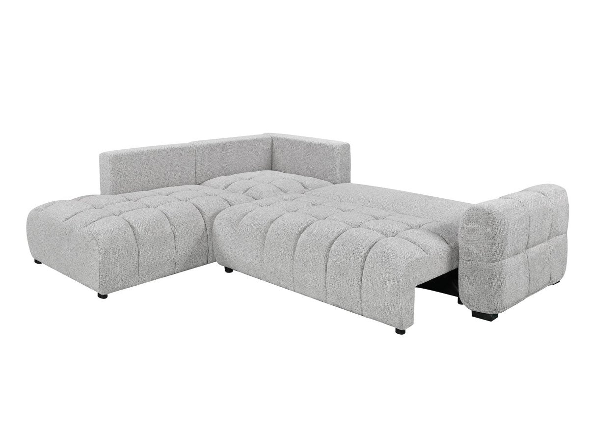 Canapé d'angle convertible avec coffres en velours texturé gris clair NAELIE - Angle gauche - DécoInParis