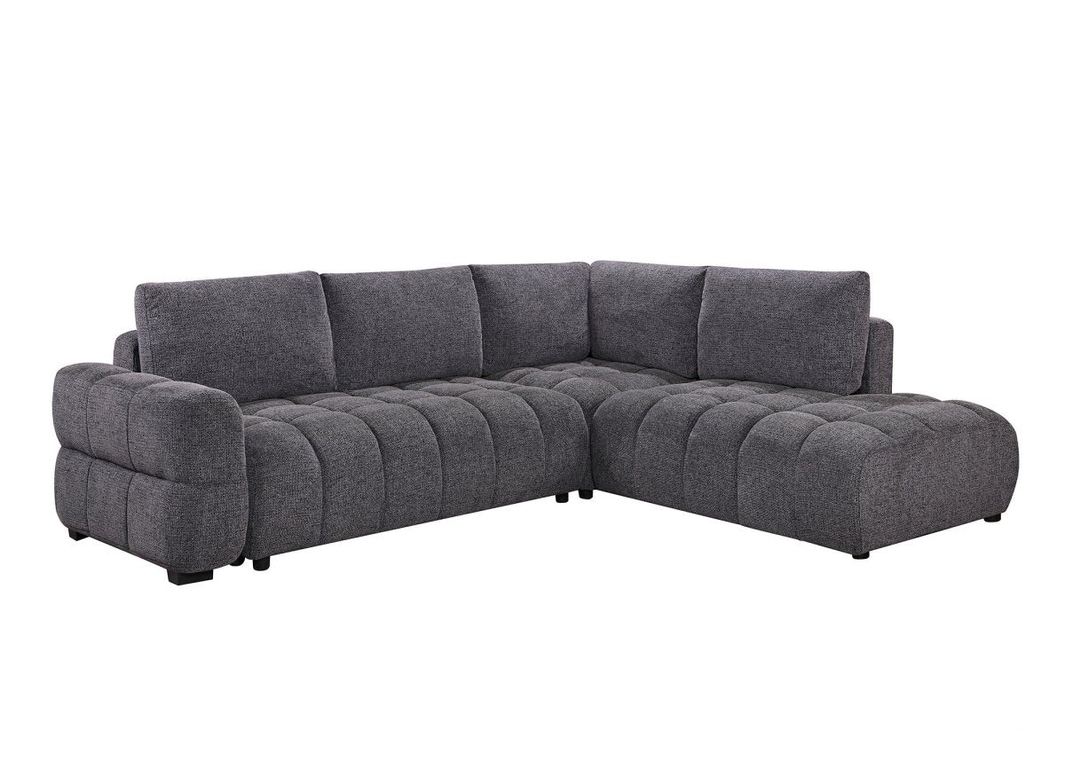 Canapé d'angle convertible avec coffres en velours texturé gris foncé NAELIE - Angle droit - DécoInParis