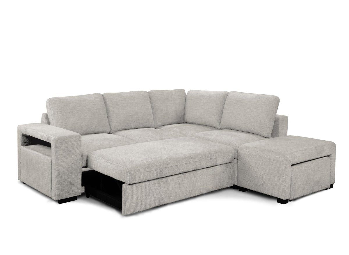 Canapé d'angle convertible en tissu beige ALBAN - Angle droit - DécoInParis