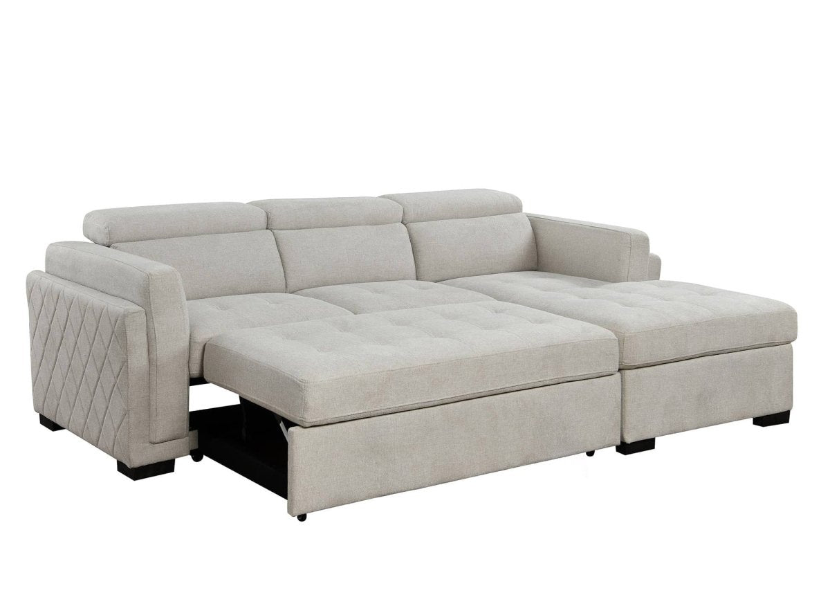 Canapé d'angle convertible en tissu beige CHANDLER - Angle droit - DécoInParis