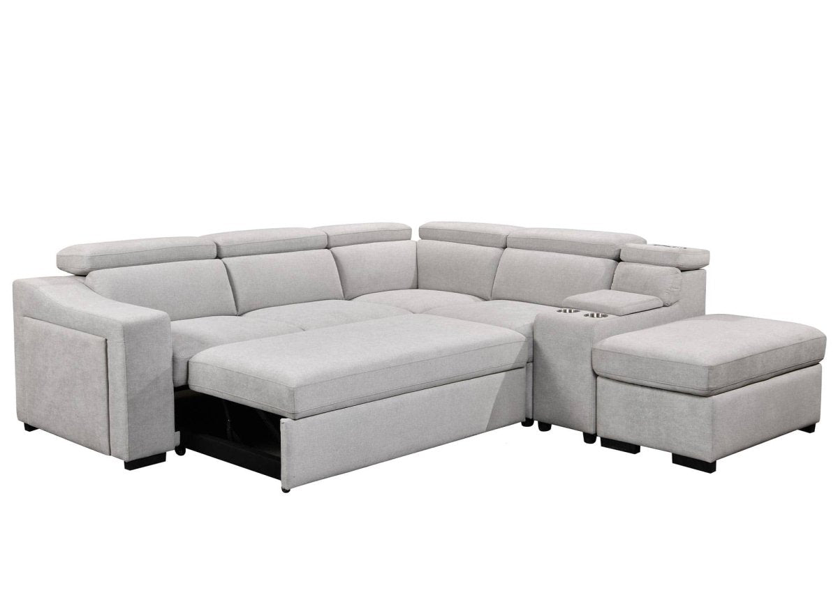 Canapé d'angle convertible en tissu beige DEREK XL - Angle droit - DécoInParis