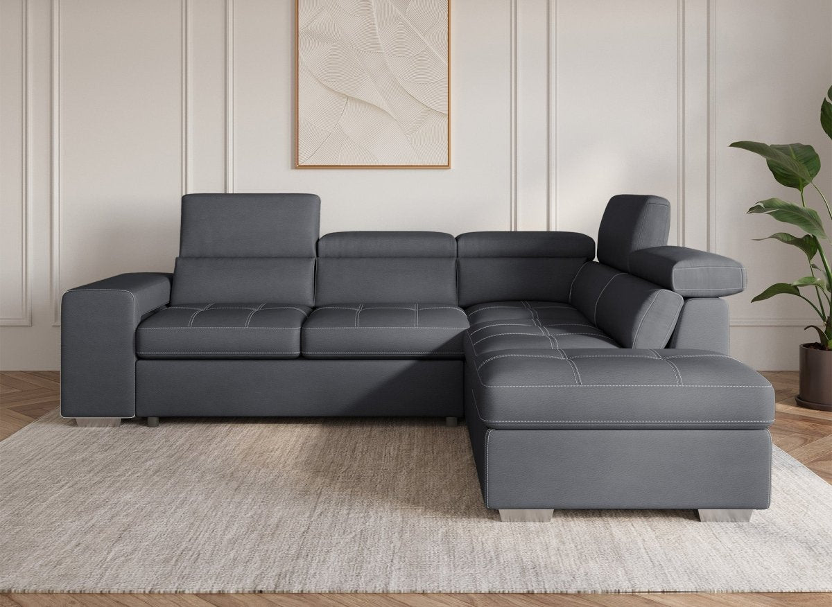 Canapé d'angle convertible en tissu gris DAVON - angle droit - DécoInParis