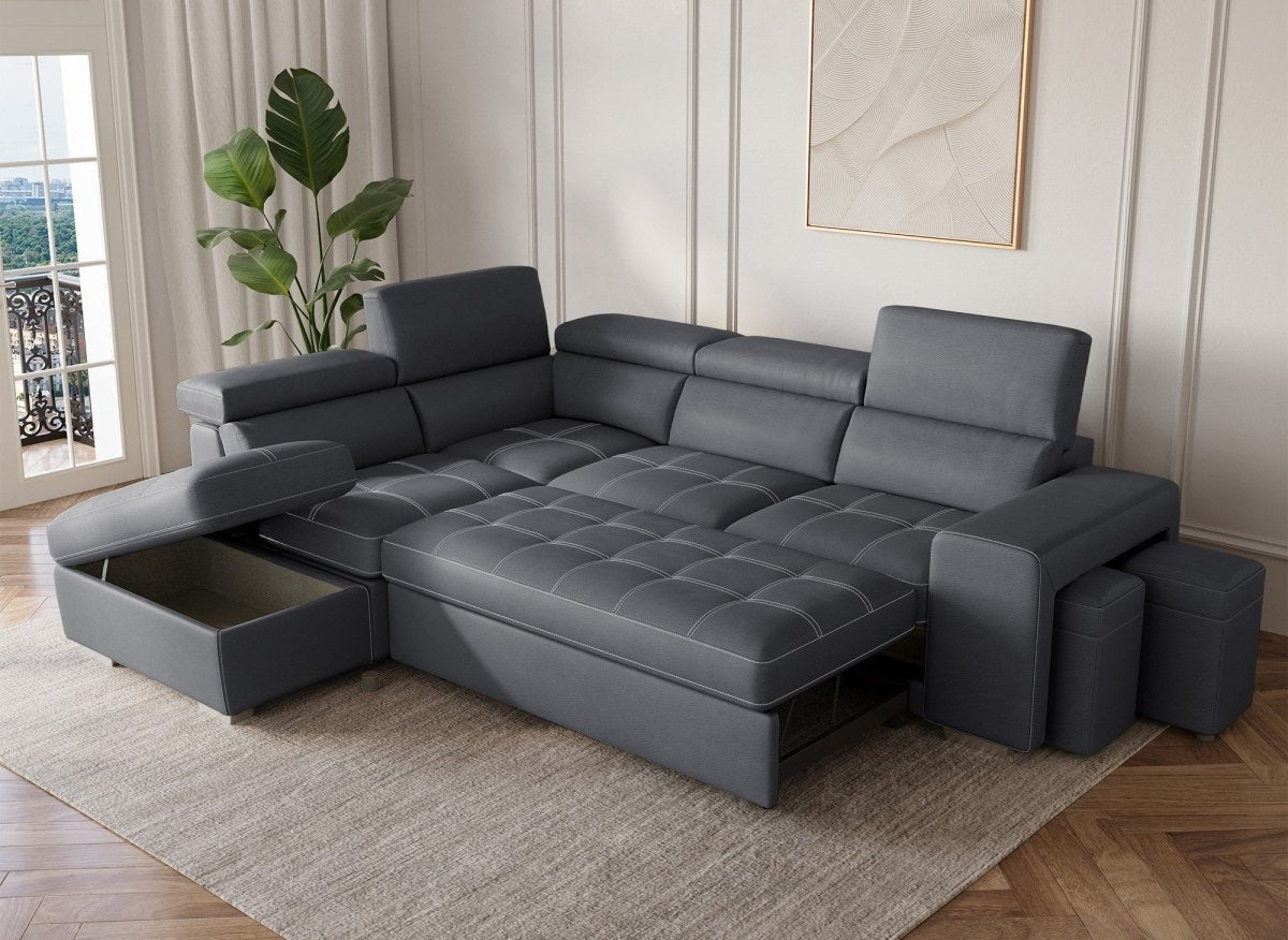 Canapé d'angle convertible en tissu gris DAVON - angle gauche - DécoInParis