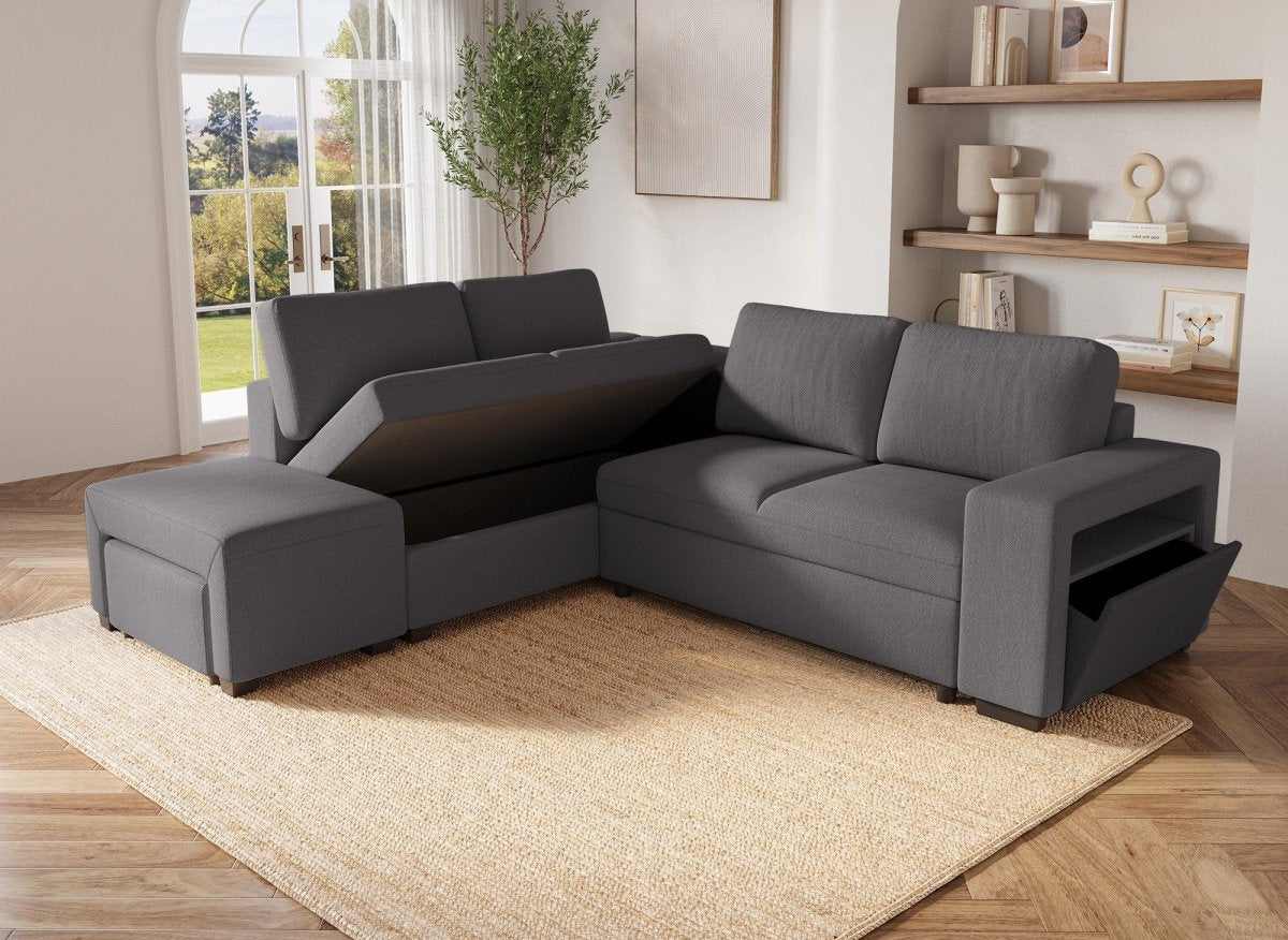 Canapé d'angle convertible en tissu gris foncé ALBAN - Angle gauche - DécoInParis