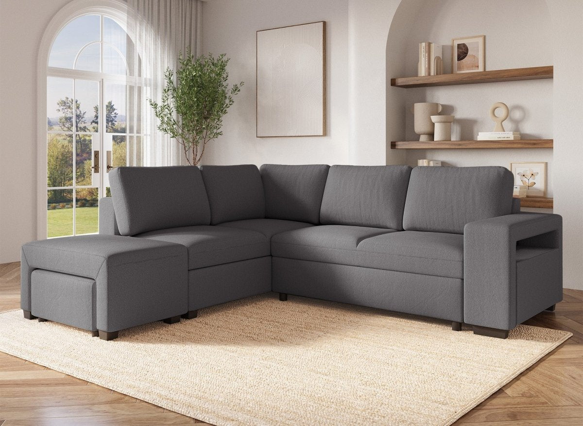 Canapé d'angle convertible en tissu gris foncé ALBAN - Angle gauche - DécoInParis