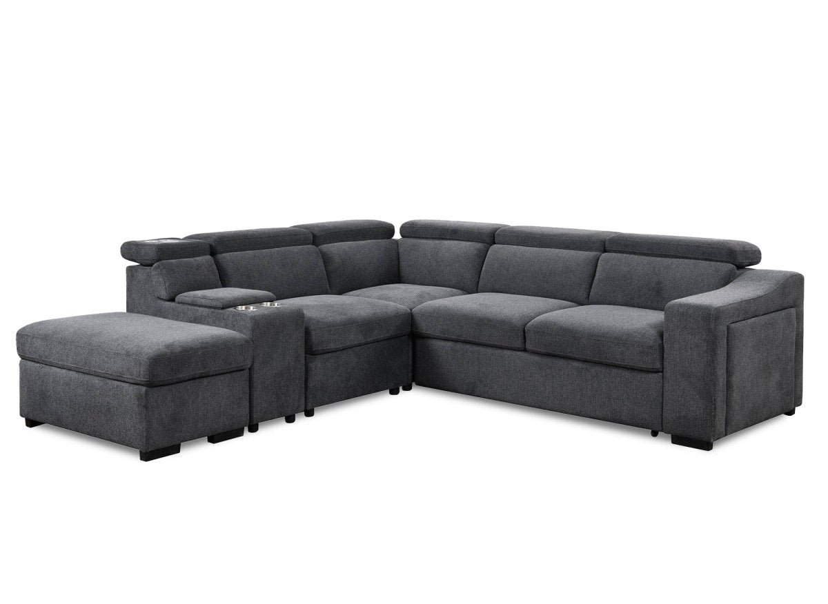 Canapé d'angle convertible en tissu gris foncé DEREK XL - Angle gauche - DécoInParis