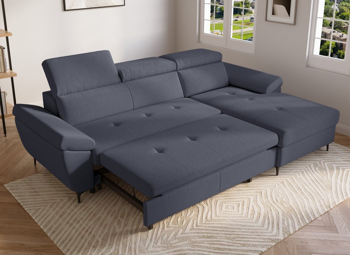 Canapé d'angle convertible en tissu gris foncé MONICA - Angle droit - DécoInParis