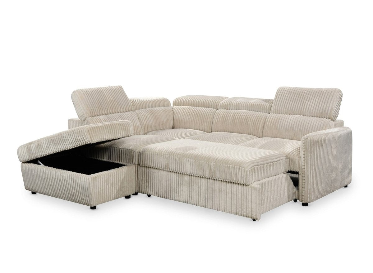 Canapé d'angle convertible en velours côtelé épais beige NAIROBI - Angle gauche - DécoInParis