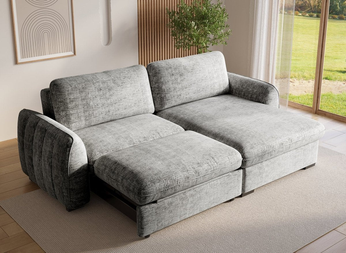 Canapé d'angle convertible et réversible avec coffre en velours chiné gris LIORA - DécoInParis