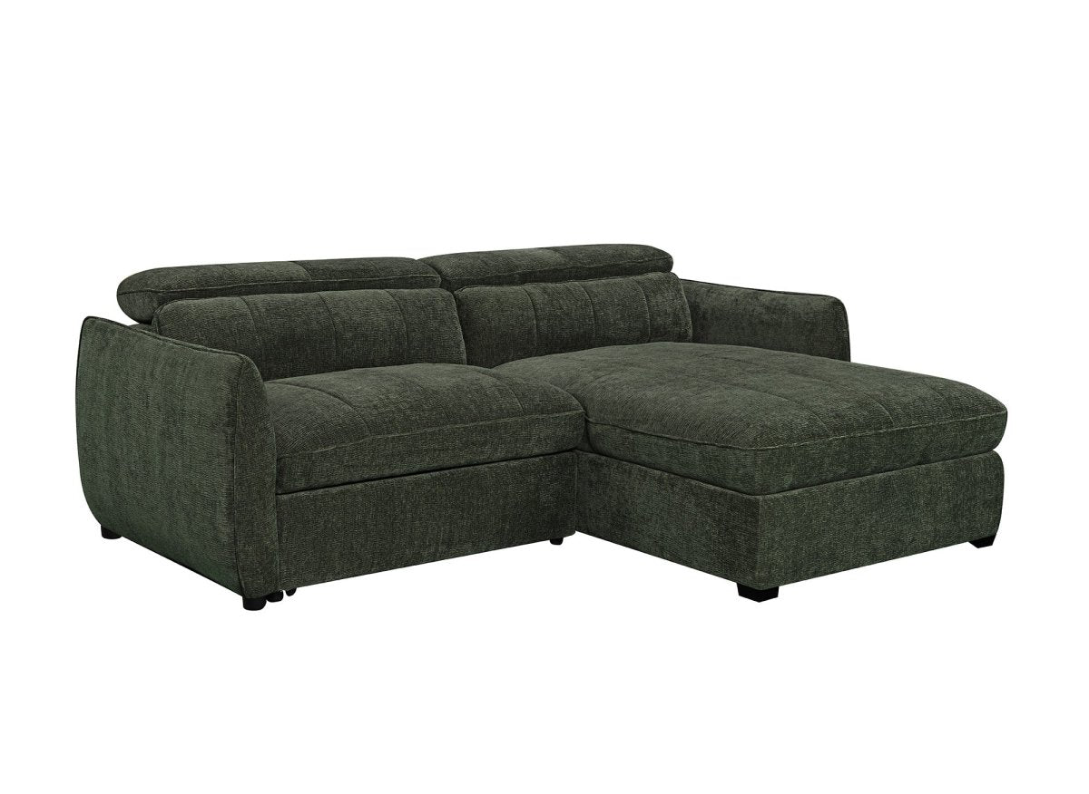 Canapé d'angle convertible et réversible avec coffre en velours tissé vert olive MADALENA - DécoInParis