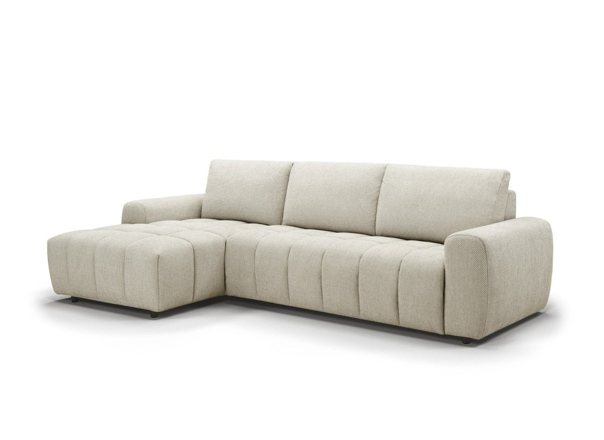 Canapé d'angle convertible ouverture express en tissu beige AGATHE - Angle gauche - DécoInParis