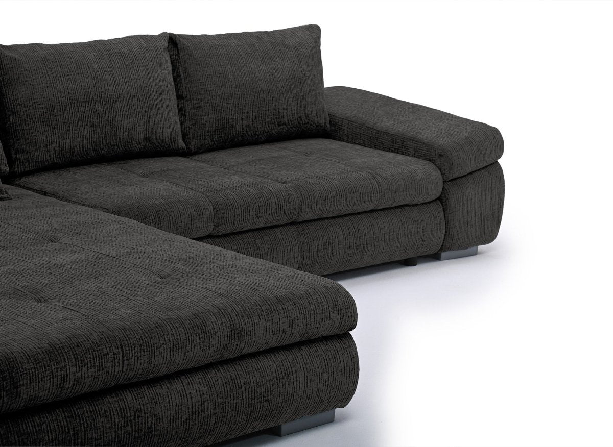 Canapé d'angle convertible réversible avec coffre en velours chiné gris SOLEA - DécoInParis