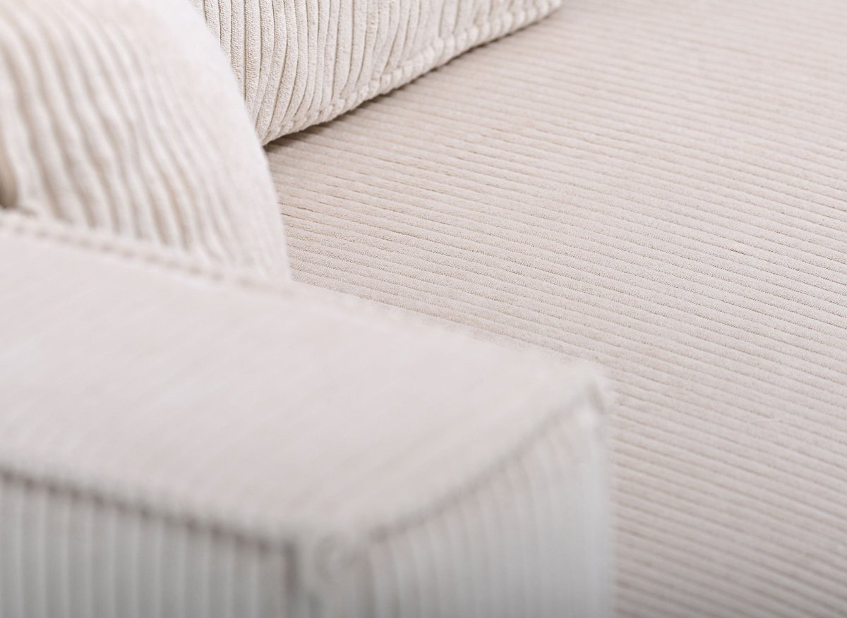 Canapé d'angle convertible réversible avec coffre en velours côtelé beige SYNA - DécoInParis