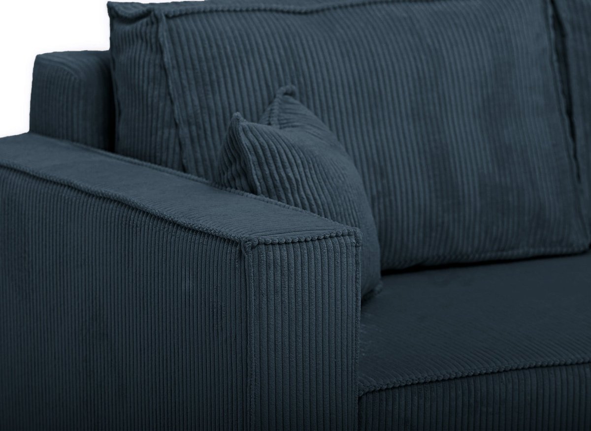 Canapé d'angle convertible réversible avec coffre en velours côtelé bleu SYNA - DécoInParis